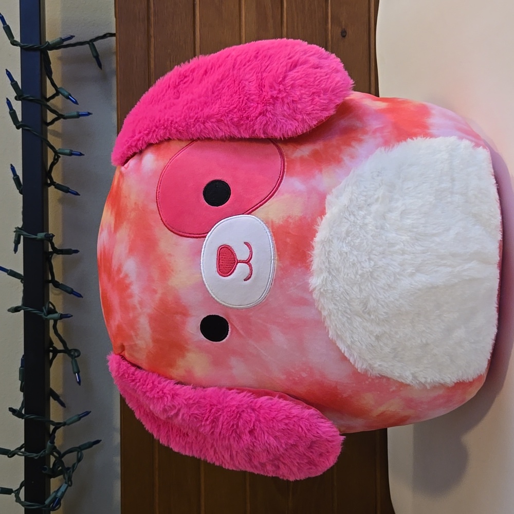 NWT Squishmallows Detina Pink Tie-Dye Dog HTF 14 inch Plush💕Fuzzy Ears & Belly